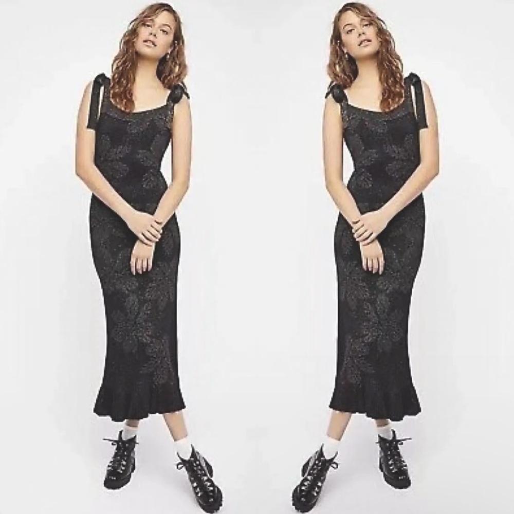 Free People- Disco Dreams Metallic Sheer Maxi Dress Small